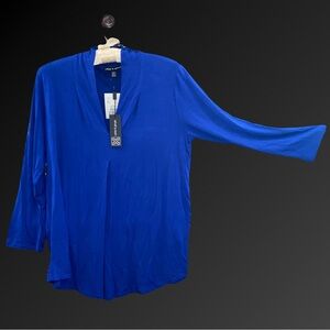 Cable & Gauge Royal Blue Cowl Neck Blouse with 3/4 Sleeve NWT